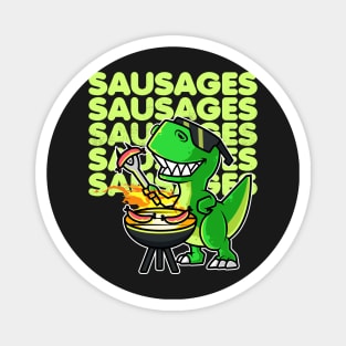 Cool Dinosaur Tyrannosaurus Cooking Sausages Barbecue BBQ design Magnet